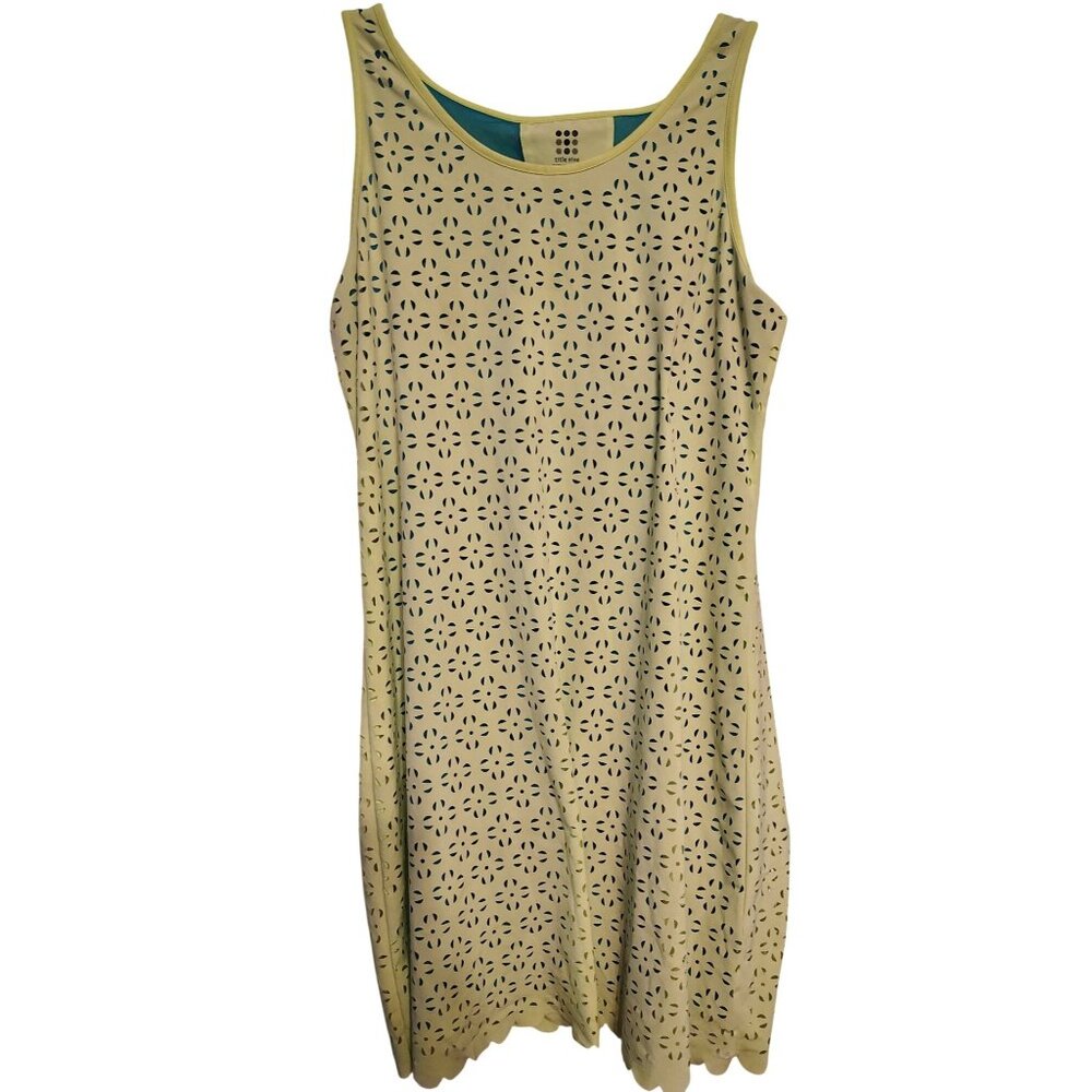 Title Nine Small Dress, Lime Green, Blue, Cut Out Pattern Sleeveless Tennis